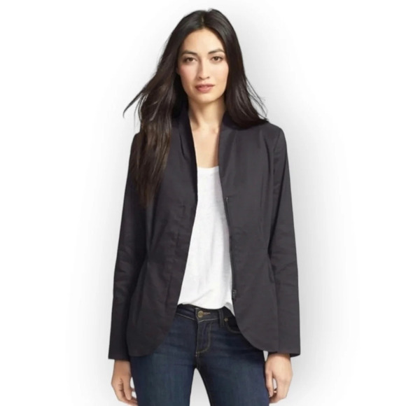 Eileen Fisher Jackets & Blazers - Eileen Fisher Ramie Pleated Zip Up Blazer Jacket Black Peplum Back Size XS